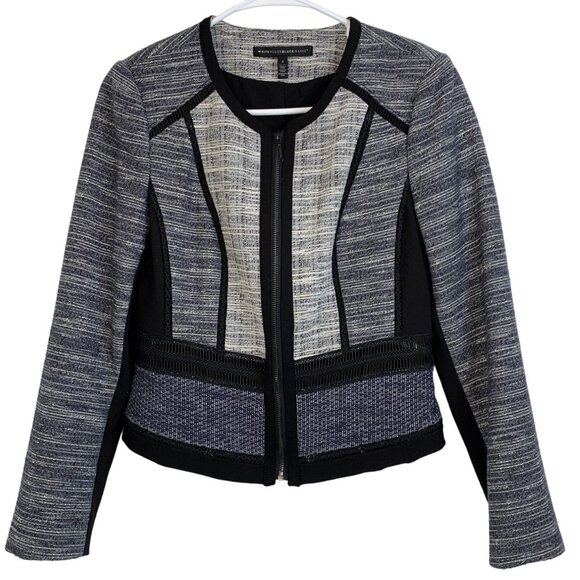 WHBM Multi Tweed Momento Jacket Blazer Zip Size 4 Washable Contrast Crop 6940 - Picture 3 of 11